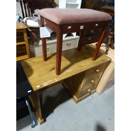 642 - A Pine Knee Hole Dressing Table, Together With A Box Seat Piano Stool