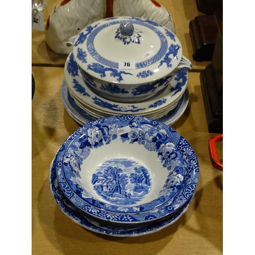 76 - A Qty Of Blue & White Transfer Decorated Dinnerware