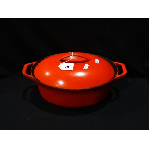 78 - A Red Cast Iron & Enamel Lidded Casserole Pot