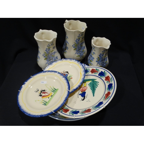 82 - A Set Of Three Graduated Floral Decorated Jugs, Together With A Qty Of French Pottery Plates