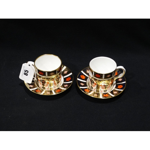 85 - A Pair Of Royal Crown Derby Old Imari Pattern Coffee Cans & Saucers