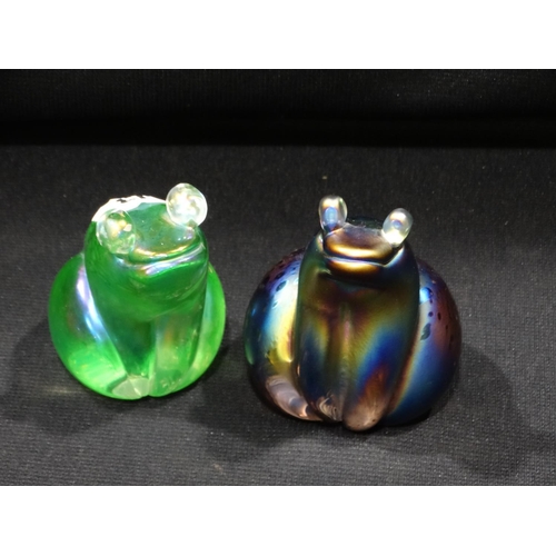 13 - An Iridescent Glass Frog, Signed Ditchfield, Together With A Further Frog, Signed Lazlo