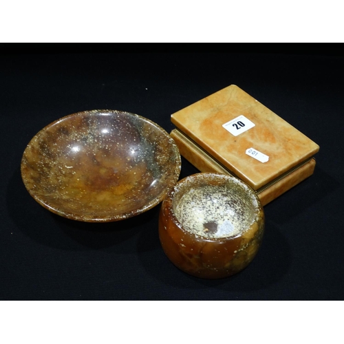 20 - Three Pieces Of Alabaster Table Ware To Include A Cigarette Box