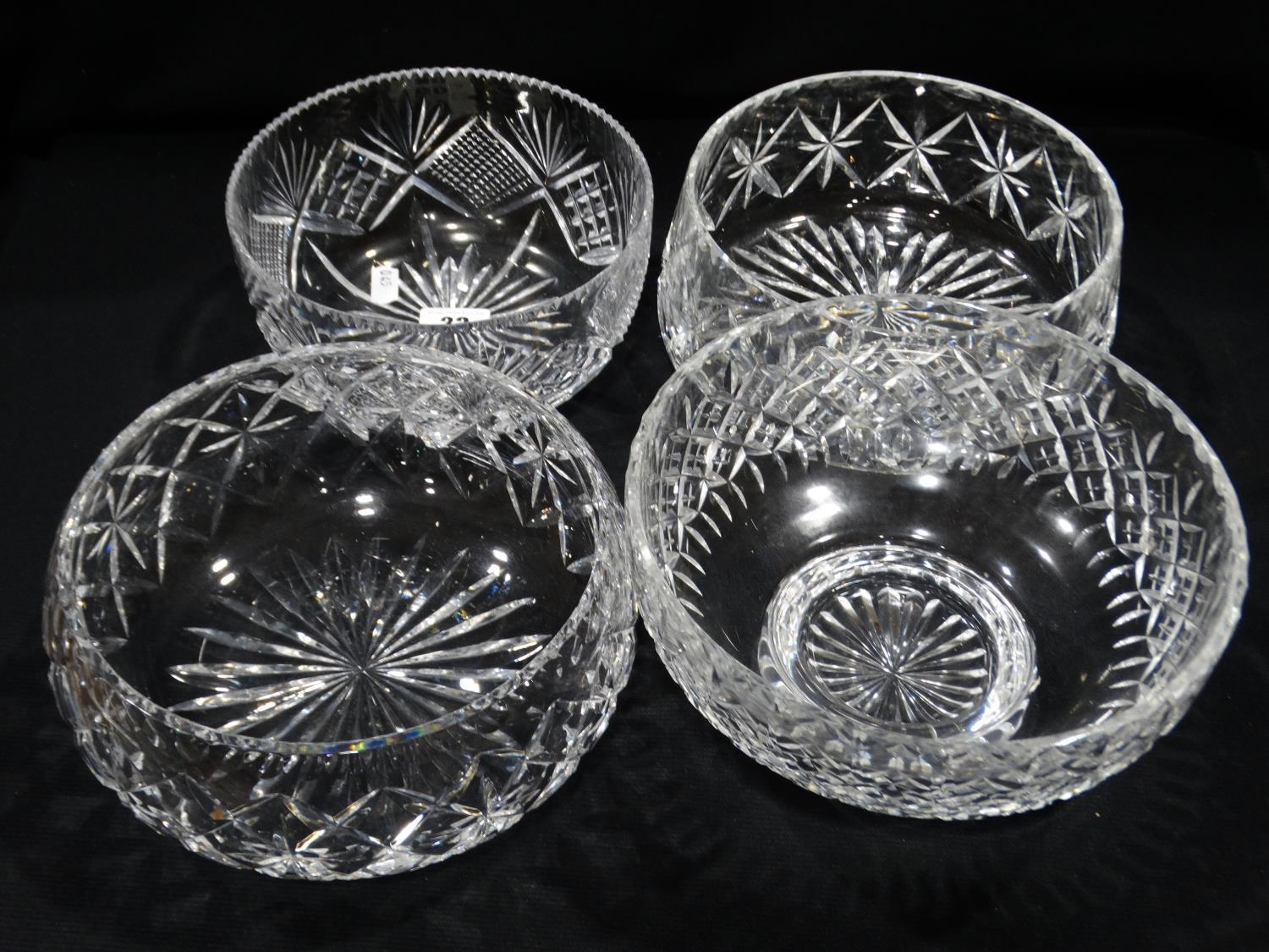 Four Circular Heavy Cut Glass Fruit Bowls