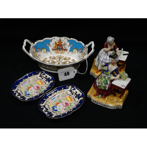 40 - Two Floral Decorated Miniature Spode Plates, Together With A Royal Commemorative Basket Etc