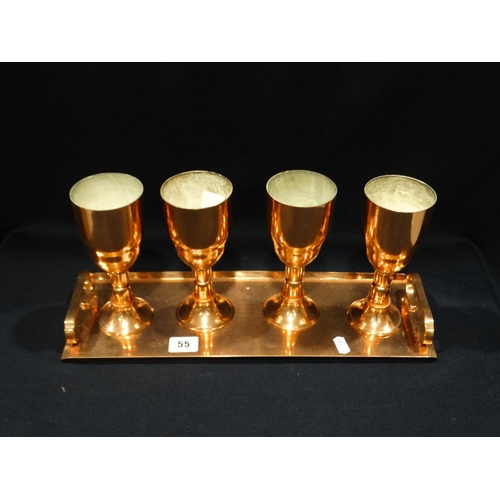 55 - Four Zambian Copper Goblets, Together With A Serving Tray