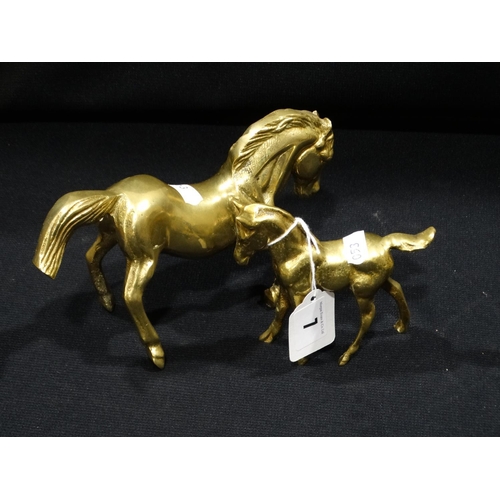 7 - Two Heavy Cast Brass Model Horses