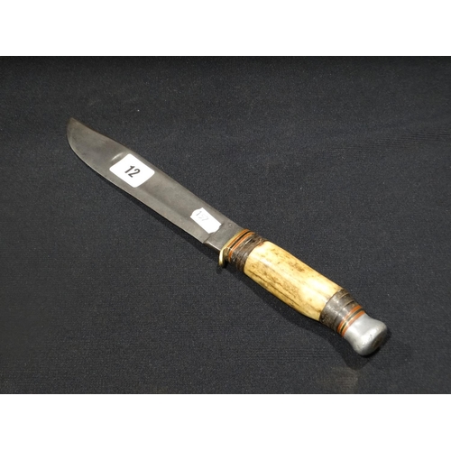 12 - A Vintage Antler Handled Bowie Type Knife