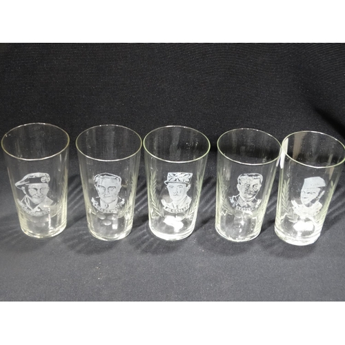 30 - Military Interest, A Group Of Five Etched Glass Tumblers Each Depicting 2nd World War Leaders, Montg... 