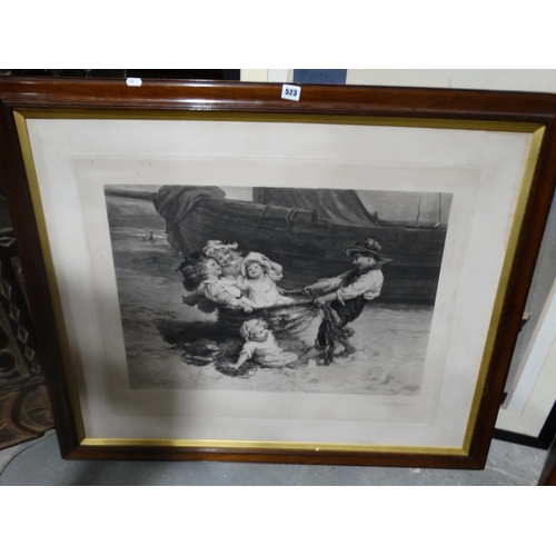 Fred Morgan, Engraving Of Children At Play With Fishing Nets, Signed In ...