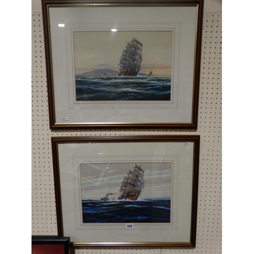 528 - A.D Bell, A Pair Of Marine Studies Of Ships At Sea, Signed & Dated 1943 & 1944