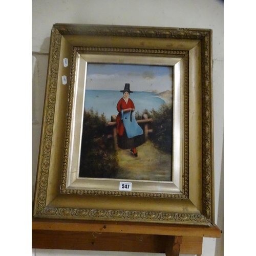 547 - 19thc School, Oil On Canvas, Study Of A Lady In Welsh National Costume, Unsigned, 13 X 9