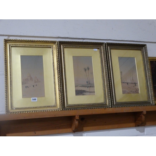 549 - European School, Three Watercolour Eastern Views, Signed