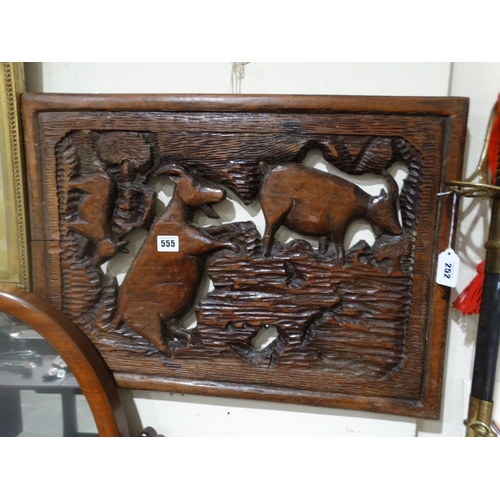 555 - A Welsh Folk Art Carved Wooden Panel Of Goats