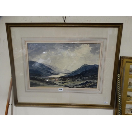 558 - Fry, Watercolour, North Wales Mountain & Landscape View, Signed