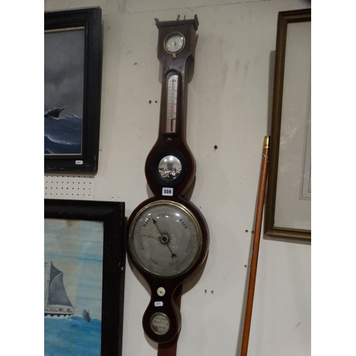 559 - A Mahogany Framed Wall Barometer With Silvered Dial