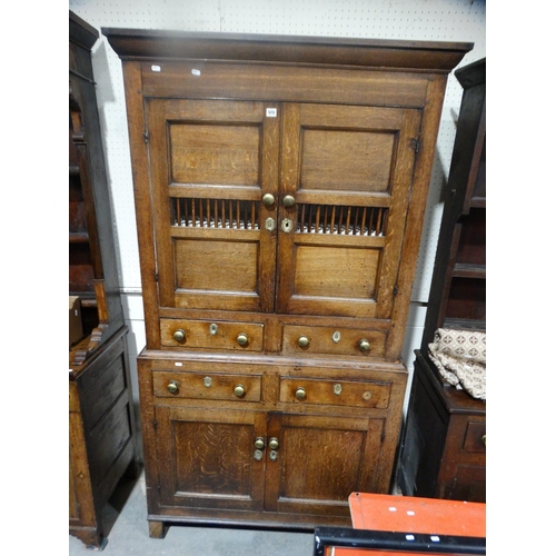 573 - An Antique Oak Two Piece Bread & Cheese Cupboard