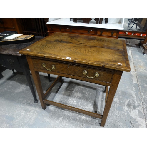 616 - An Antique Oak Single Drawer Side Table On Square Supports & Stretchers (Reputed To Have Been Purcha... 