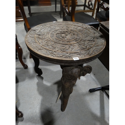 627 - An Early 20thc Carved Indian Hardwood Circular Topped Table On Elephant Head Supports