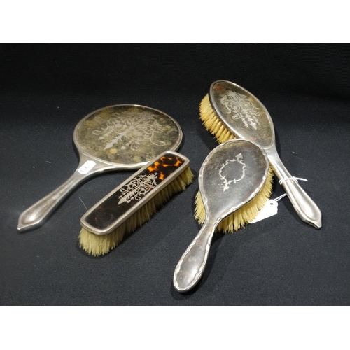 66 - An Antique Silver & Tortoise Shell Dressing Table Brush & Mirror Set