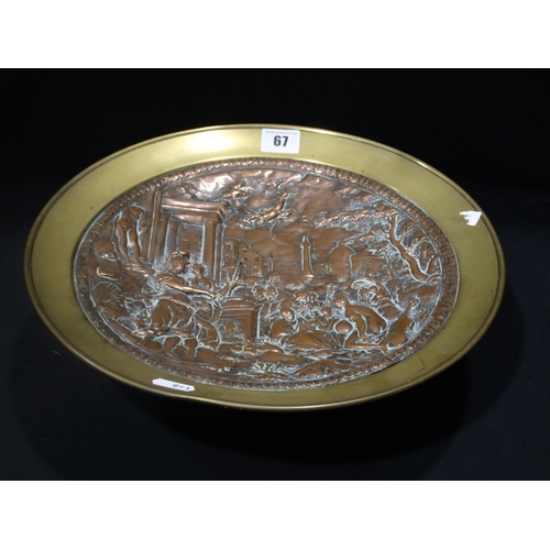 67 - A Copper & Brass Tazza, The Copper Bowl Repousse Moulded With A Classical Scene, 13