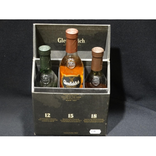 84 - A Glenfiddich Whisky Three Bottle Gift Set Of 12, 15 & 18 Year Old 200ml Bottles