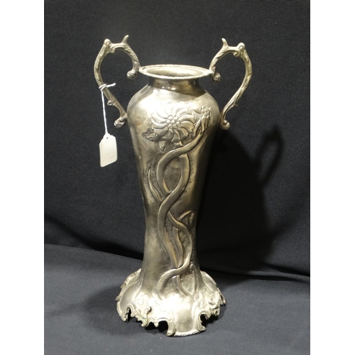 107 - A Circular Based Art Nouveau Style Two Handled Vase With Stylized Entwined Flowers, Unmarked, 16