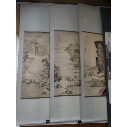 696 - Seven, 20thc Oriental Wall Hanging Scrolls