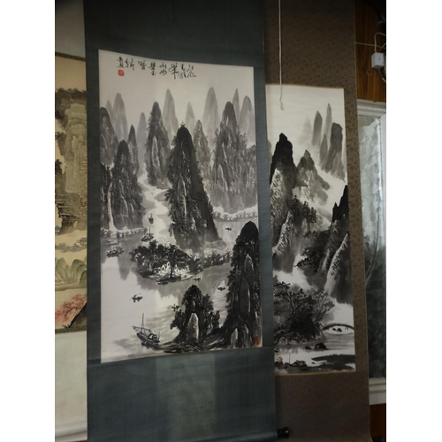 696 - Seven, 20thc Oriental Wall Hanging Scrolls