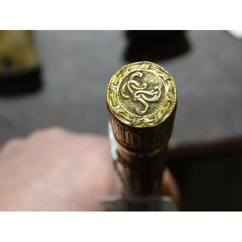 265 - A Late 18thc Cane With Embossed Silver Gilt Top Bearing A Monogram, London Hallmarks