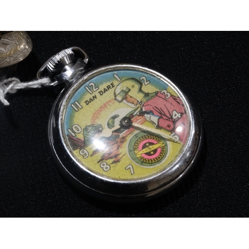 A Dan Dare Chrome Cased Novelty Pocket Watch, Together With A Hopalong ...