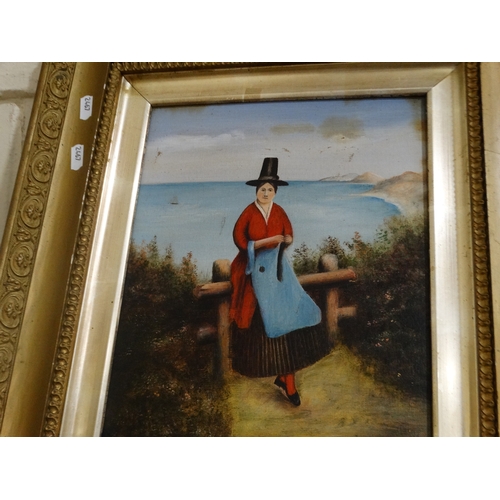 547 - 19thc School, Oil On Canvas, Study Of A Lady In Welsh National Costume, Unsigned, 13 X 9