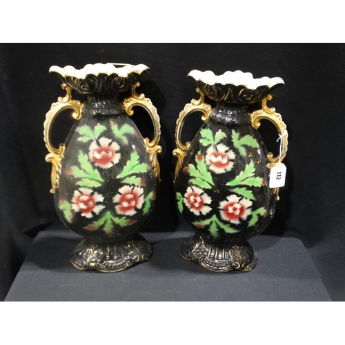 112 - A Pair Of Edwardian Pottery Two Handled Vases