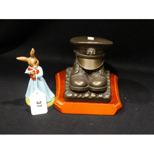 37 - A Royal Doulton Bunnykins Figure, Together With A Resin Military Desk Weight