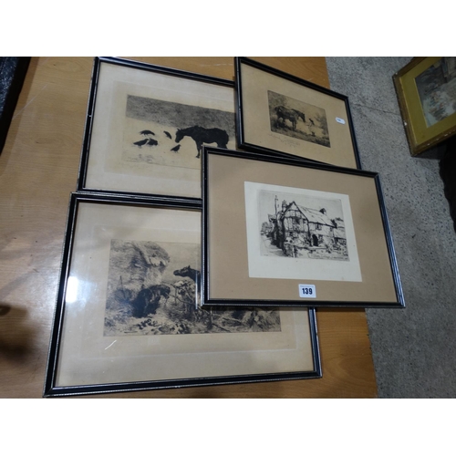 139 - Four Alfred Strutt Etchings Signed In Pencil