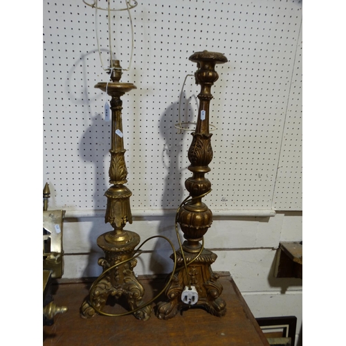 142 - Two Ornate Gilt Wood Table Lamp Bases