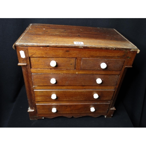 180 - A Victorian Apprentice Style Chest Of Two Short & Three Long Drawers, 15 X 16