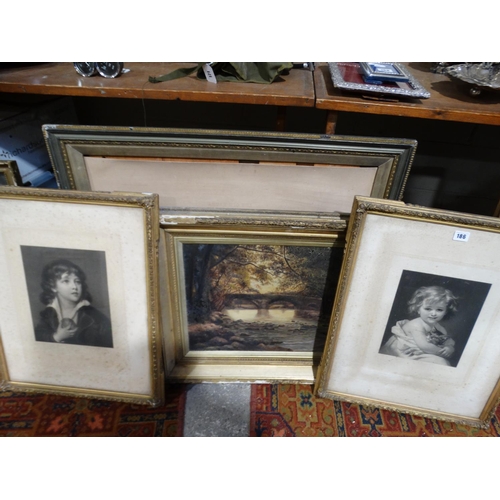 186 - Two Late Victorian Portrait Engravings, Together With A Victorian School Oil On Canvas Etc (4)