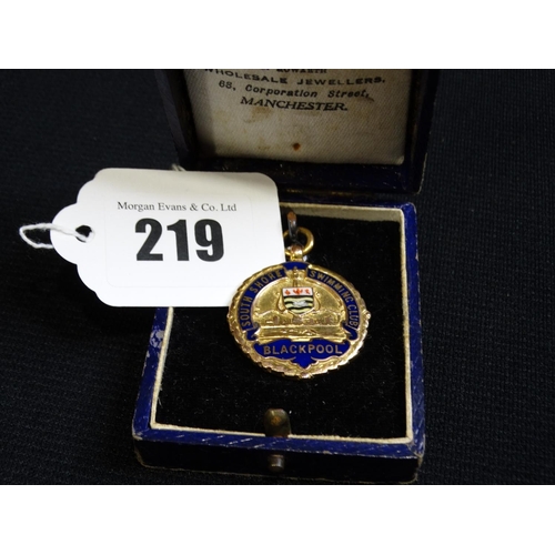 219 - A 9ct Gold & Enamel Swimming Club Medal, Chester Hallmarks, 10grms All In