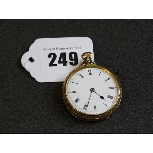 249 - An 18ct Gold Encased Fob Watch With White Enamel Dial, 50grms All In