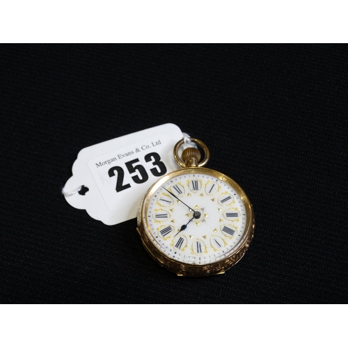 253 - A 14ct Gold Fob Watch With Circular Enamelled Dial, 47grms All In