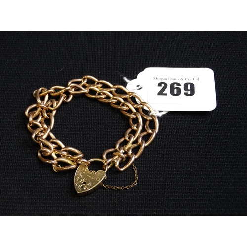 269 - A 9ct Gold Double Bracelet With Heart Shaped Padlock, 32grms