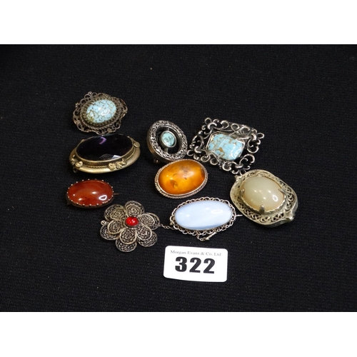 322 - A Qty Of Costume Brooches To Include Amber & Amethyst