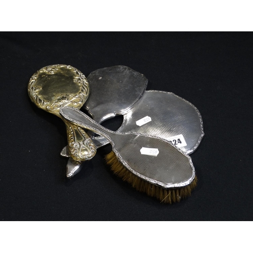 324 - A Silver Cased Dressing Table Brush, Together With Three Mirrors