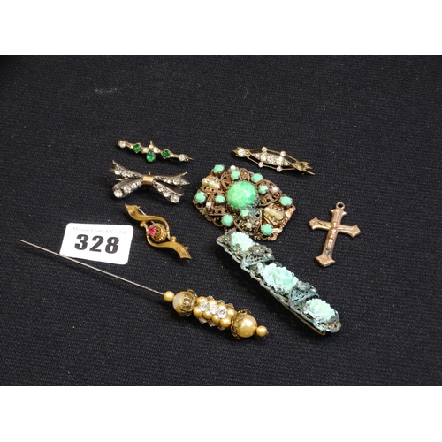 328 - A Qty Of Costume Brooches