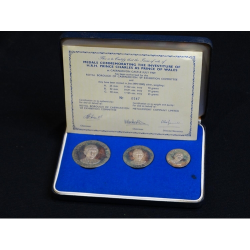 330 - A Cased Set Of Three 1969 Investiture Silver Medallions