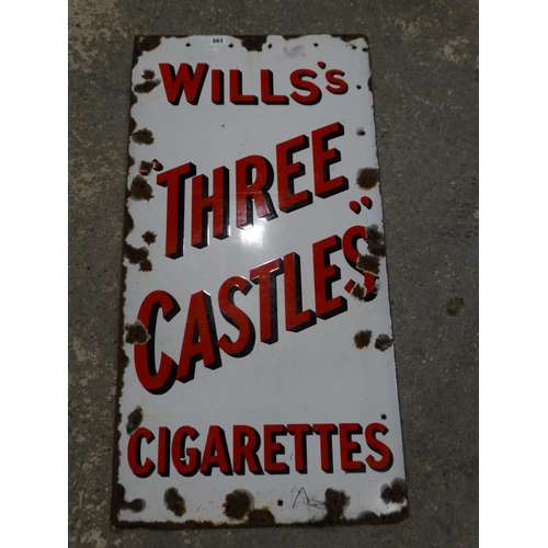 362 - An Enamel Advertising Sign For Wills Three Castles Cigarettes