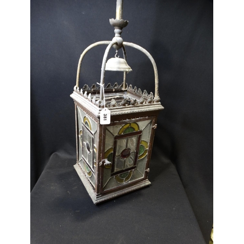 381 - An Early 20thc Coloured Glass Hanging Lantern