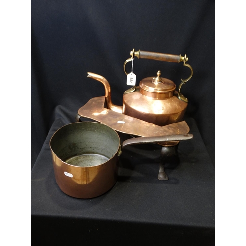 382 - An Antique Copper Kettle, Together With A Saucepan Etc