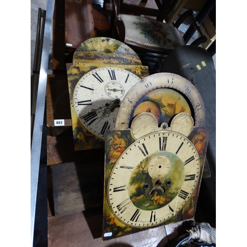 402 - Two Arched Painted Dial Long Case Clock Movements